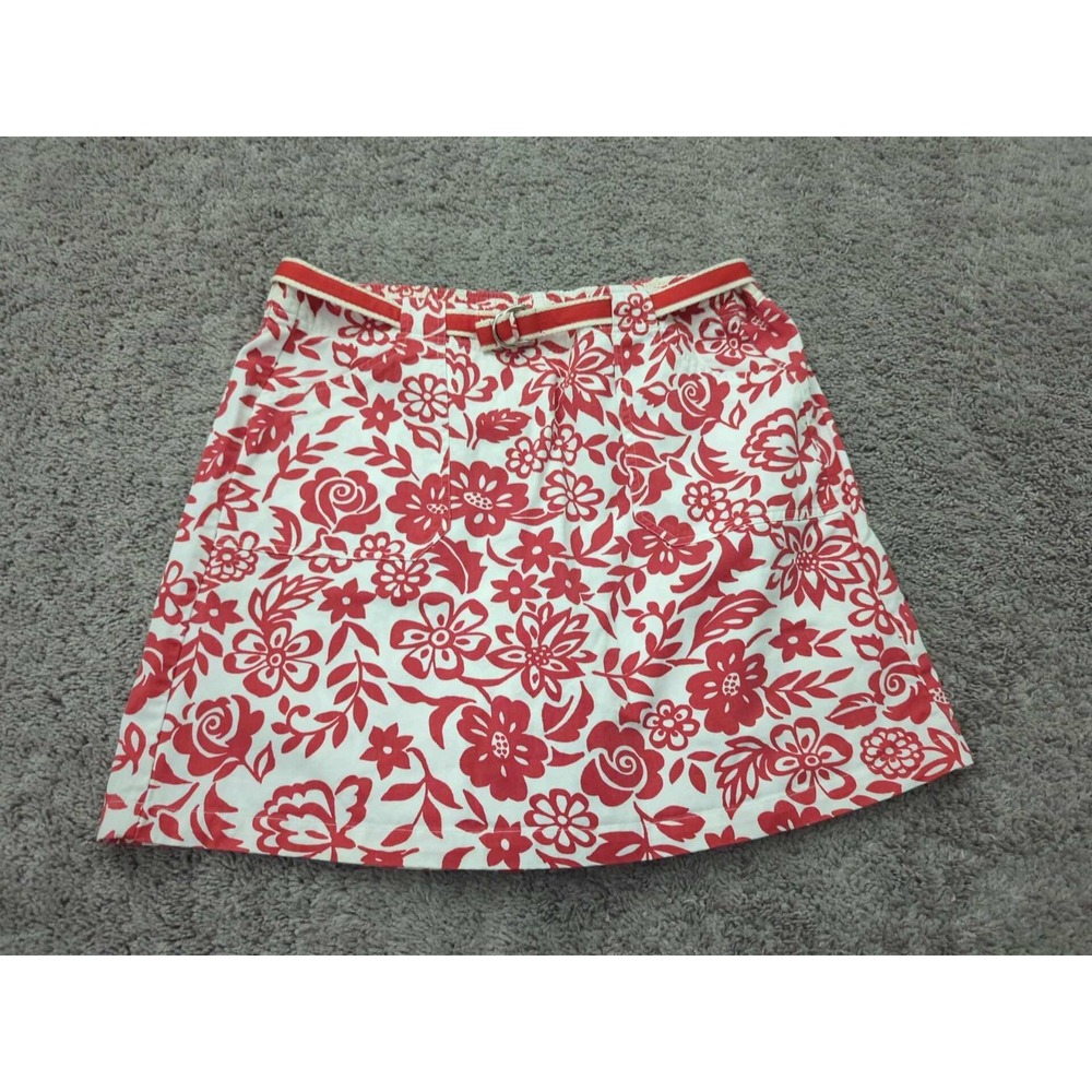 Bobbie Brooks Skort Womens Large Red Floral Elastic‎ Waist Belted Casual